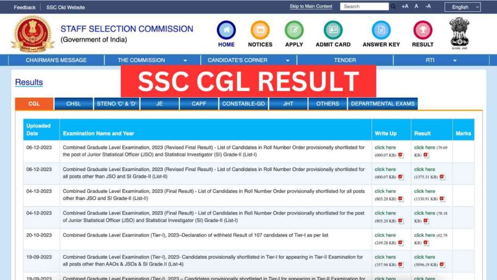 ssc cgl results